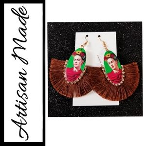 Frida Kahlo Green & Brown Frill Artisan Earings♡